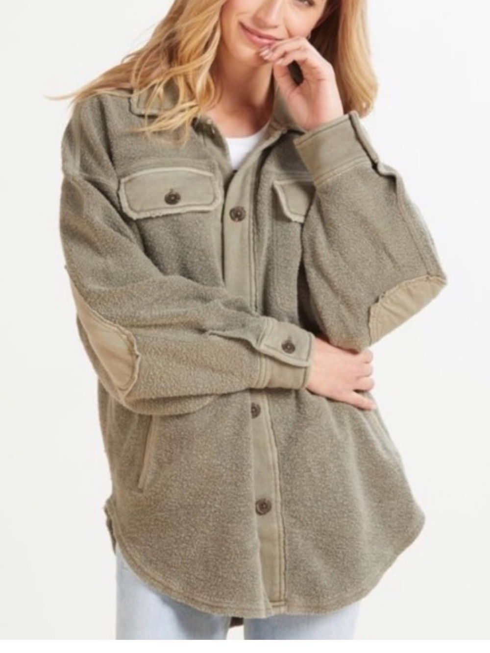 Free People Ruby shirt fleece Olive sage green XS